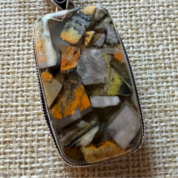 New Brecciated Bumblebee Jasper Silver Overlay Pendant Necklace - Picture 2 of 6